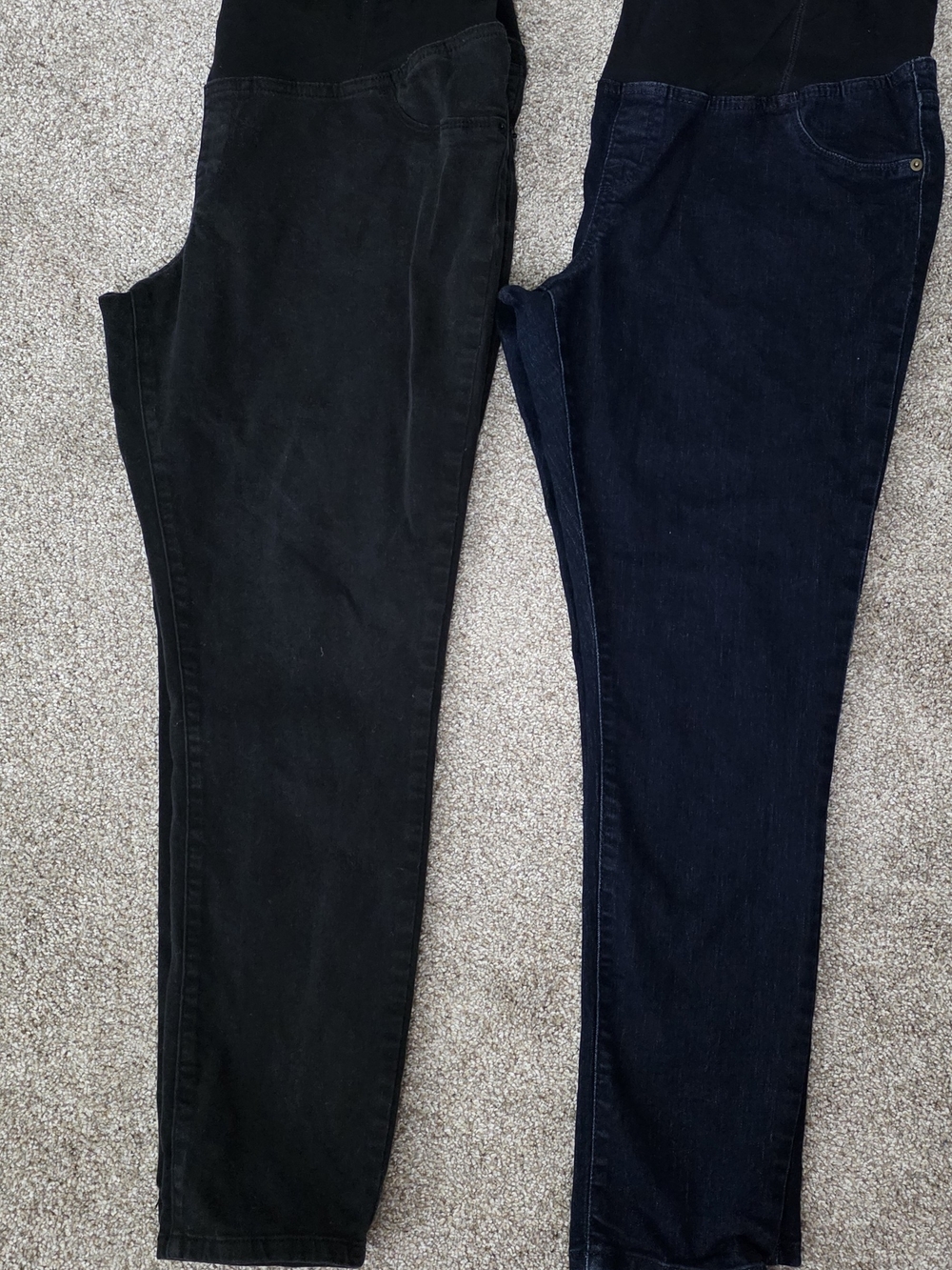 Two Maternity Skinny Pants — Black and Dark Indigo